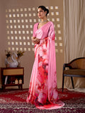 Aastha Fashion Pink Soft Satin Georgette Printed Saree - Distacart