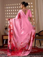 Aastha Fashion Pink Soft Satin Georgette Printed Saree - Distacart