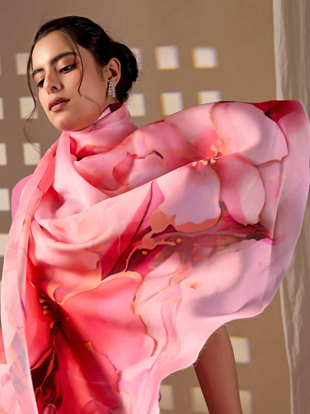 Aastha Fashion Pink Soft Satin Georgette Printed Saree - Distacart