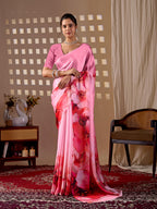 Aastha Fashion Pink Soft Satin Georgette Printed Saree - Distacart