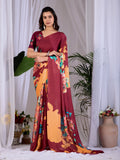 Aastha Fashion Maroon Soft Satin Georgette Printed Saree - Distacart