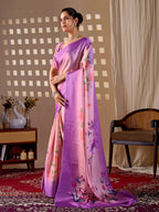 Aastha Fashion Purple Soft Satin Georgette Printed Saree - Distacart
