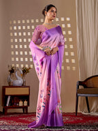 Aastha Fashion Purple Soft Satin Georgette Printed Saree - Distacart