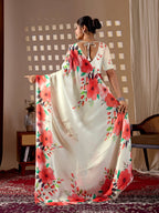Aastha Fashion Cream Soft Satin Georgette Printed Saree - Distacart