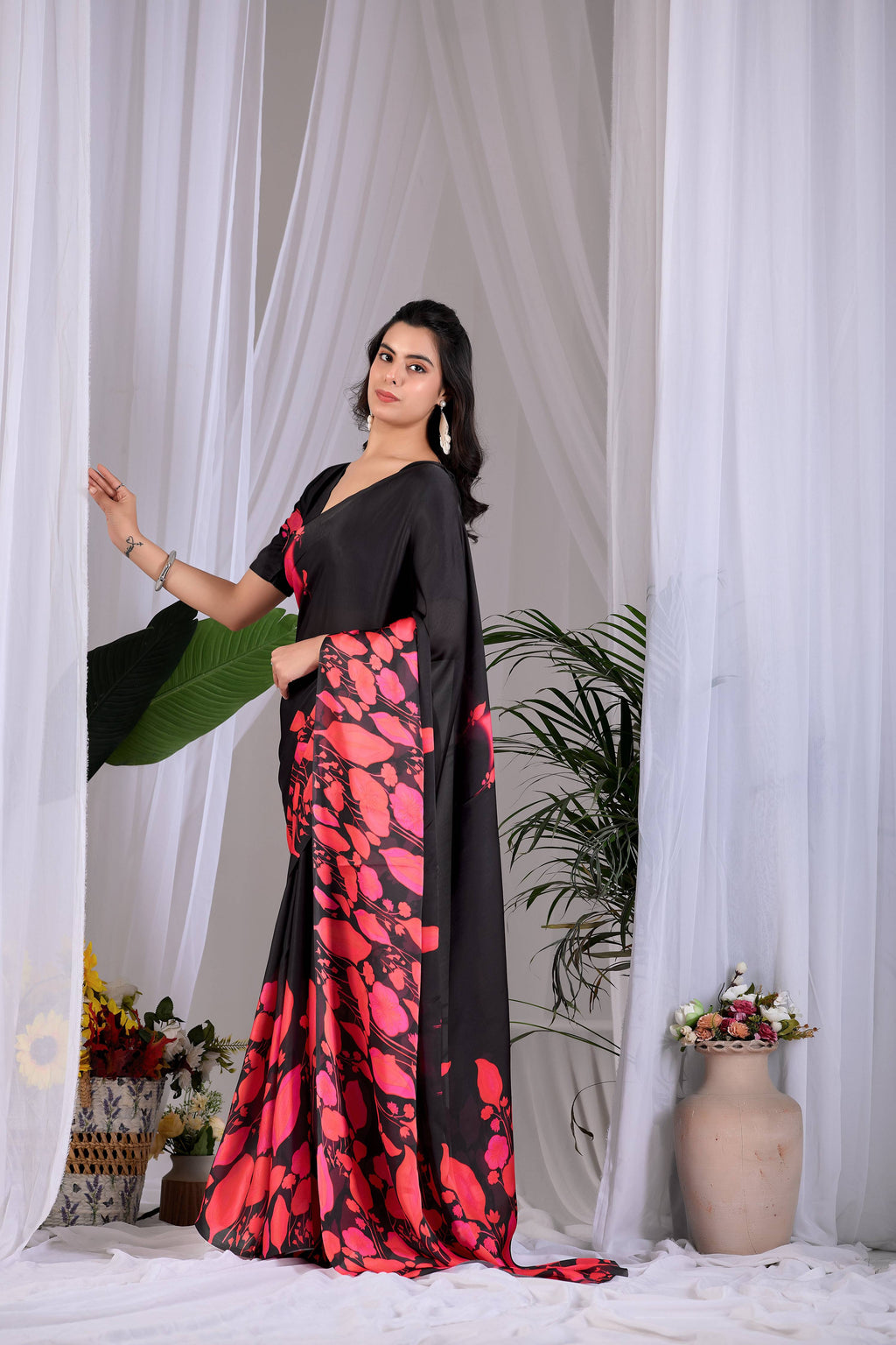 Aastha Fashion Multi Soft Satin Georgette Printed Saree - Distacart
