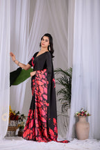Aastha Fashion Multi Soft Satin Georgette Printed Saree - Distacart