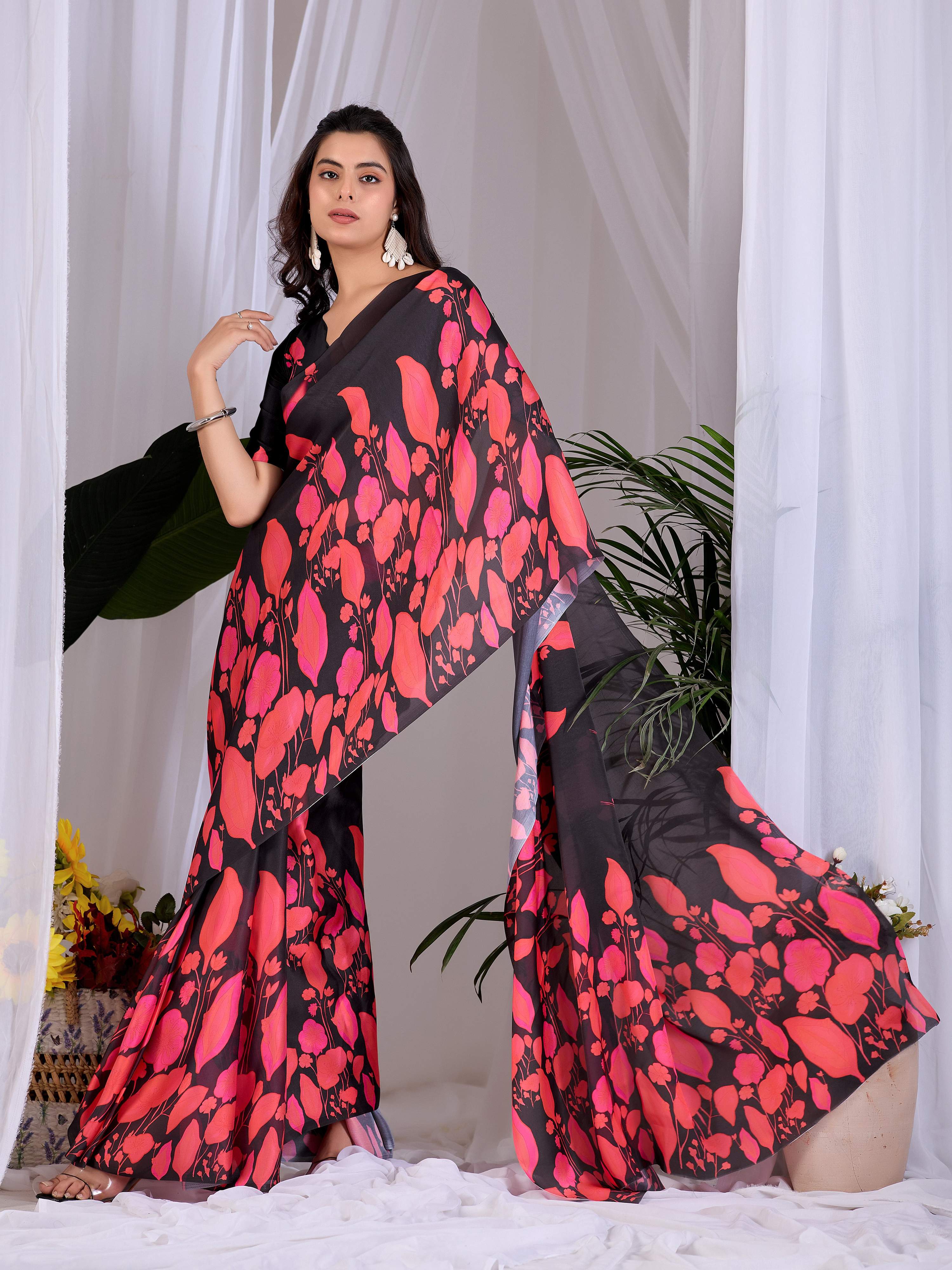Aastha Fashion Multi Soft Satin Georgette Printed Saree - Distacart