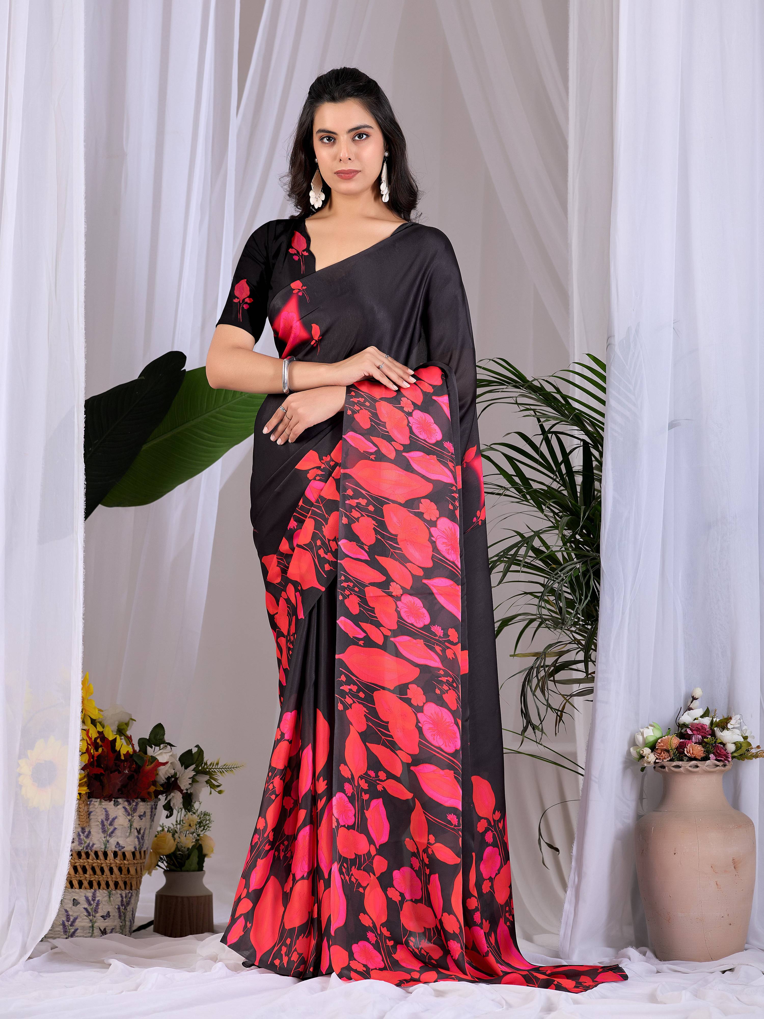 Aastha Fashion Multi Soft Satin Georgette Printed Saree - Distacart