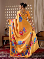 Aastha Fashion Yellow Soft Satin Georgette Printed Saree - Distacart