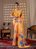 Aastha Fashion Yellow Soft Satin Georgette Printed Saree - Distacart