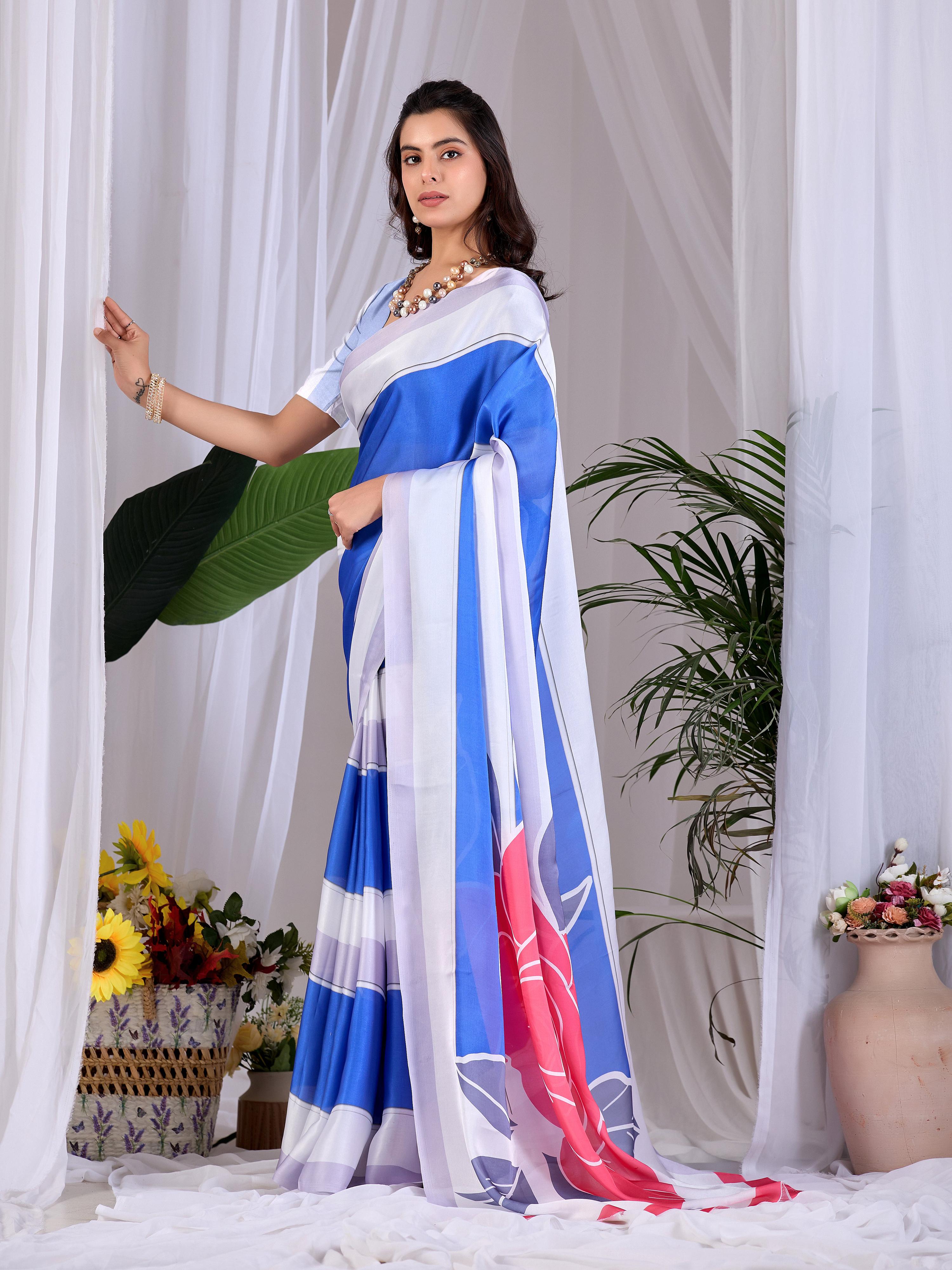 Aastha Fashion Multi Soft Satin Georgette Printed Saree - Distacart
