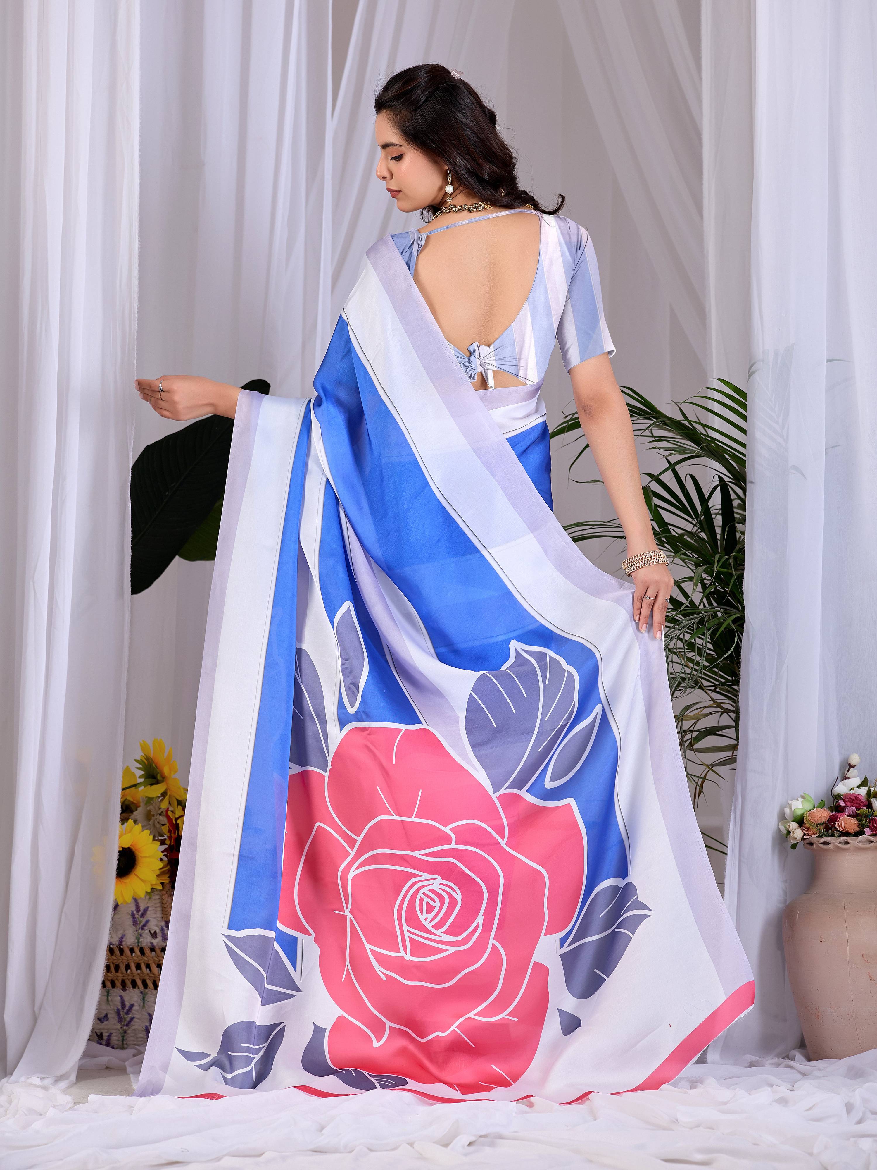 Aastha Fashion Multi Soft Satin Georgette Printed Saree - Distacart