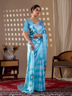 Aastha Fashion Sky Soft Satin Georgette Printed Saree - Distacart