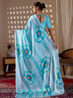 Aastha Fashion Sky Soft Satin Georgette Printed Saree - Distacart