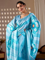 Aastha Fashion Sky Soft Satin Georgette Printed Saree - Distacart