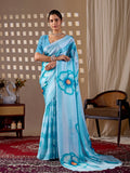 Aastha Fashion Sky Soft Satin Georgette Printed Saree - Distacart