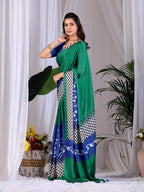 Aastha Fashion Green Soft Satin Georgette Printed Saree - Distacart