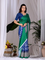 Aastha Fashion Green Soft Satin Georgette Printed Saree - Distacart