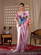 Aastha Fashion Peach Soft Satin Georgette Printed Saree - Distacart