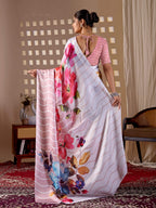 Aastha Fashion Peach Soft Satin Georgette Printed Saree - Distacart
