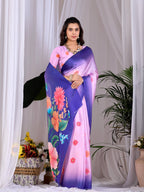 Aastha Fashion Pink Soft Satin Georgette Printed Saree - Distacart