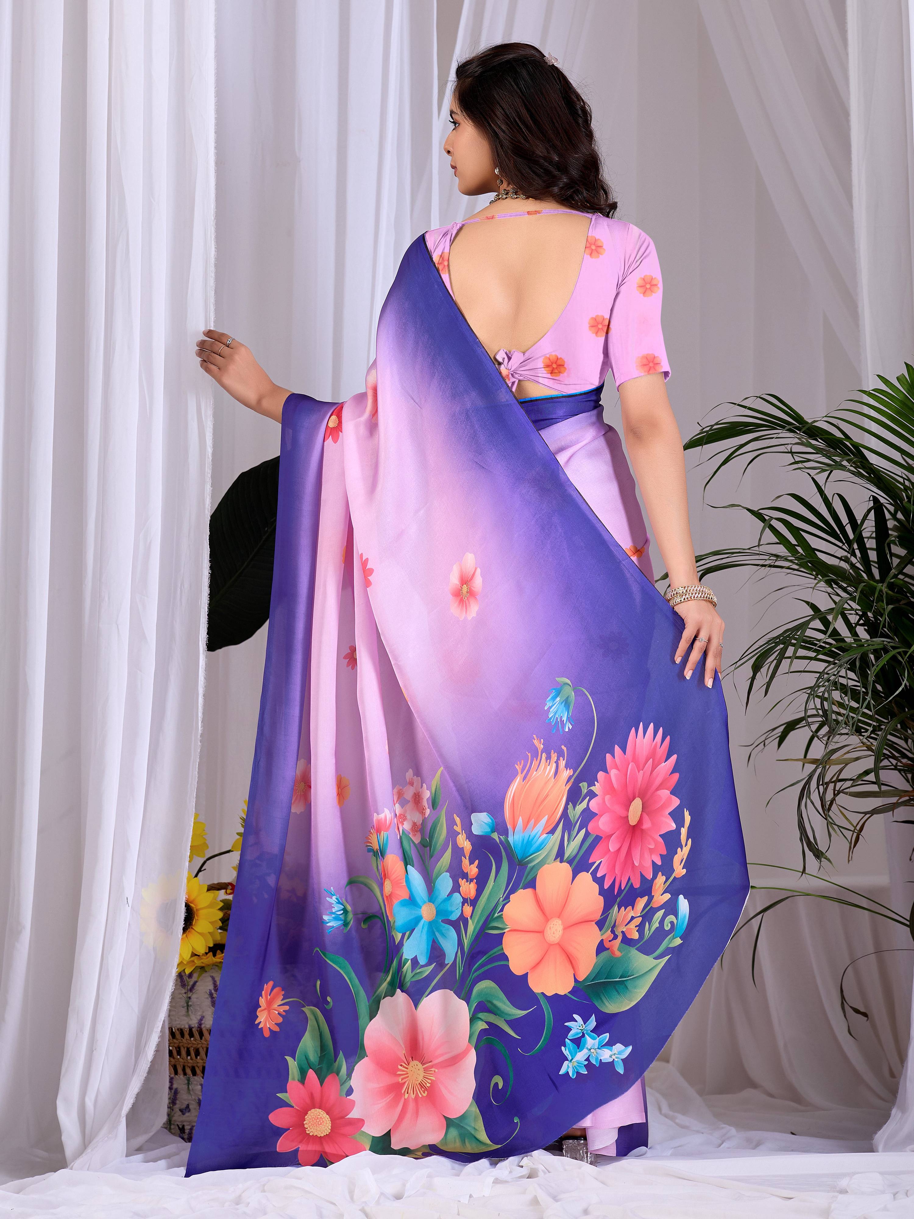 Aastha Fashion Pink Soft Satin Georgette Printed Saree - Distacart