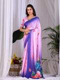 Aastha Fashion Pink Soft Satin Georgette Printed Saree - Distacart