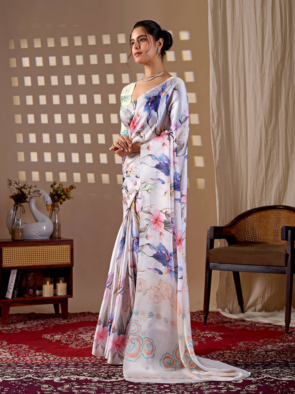 Aastha Fashion Multi Soft Satin Georgette Printed Saree - Distacart
