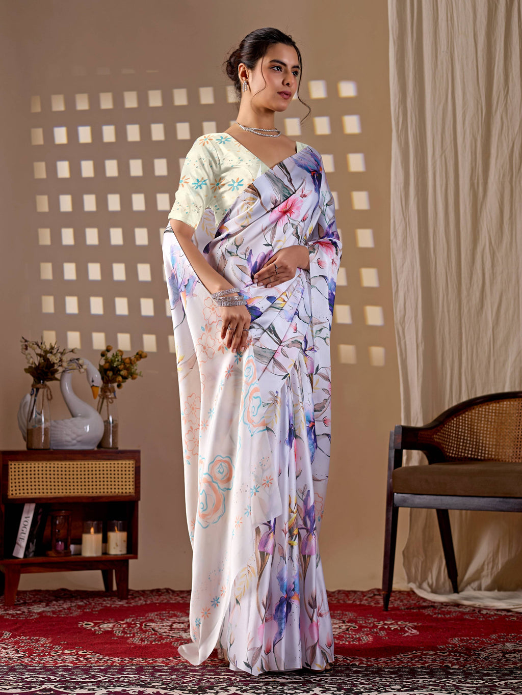 Aastha Fashion Multi Soft Satin Georgette Printed Saree - Distacart