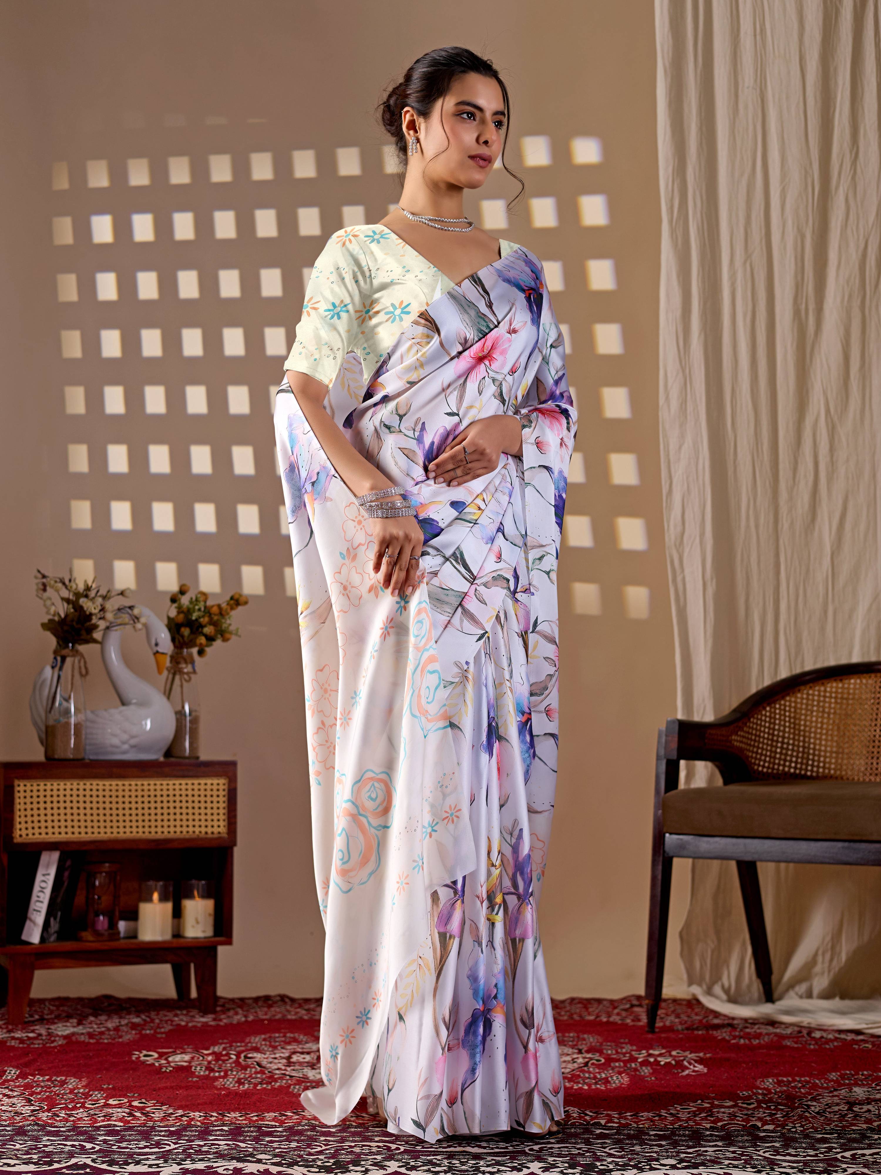 Aastha Fashion Multi Soft Satin Georgette Printed Saree - Distacart