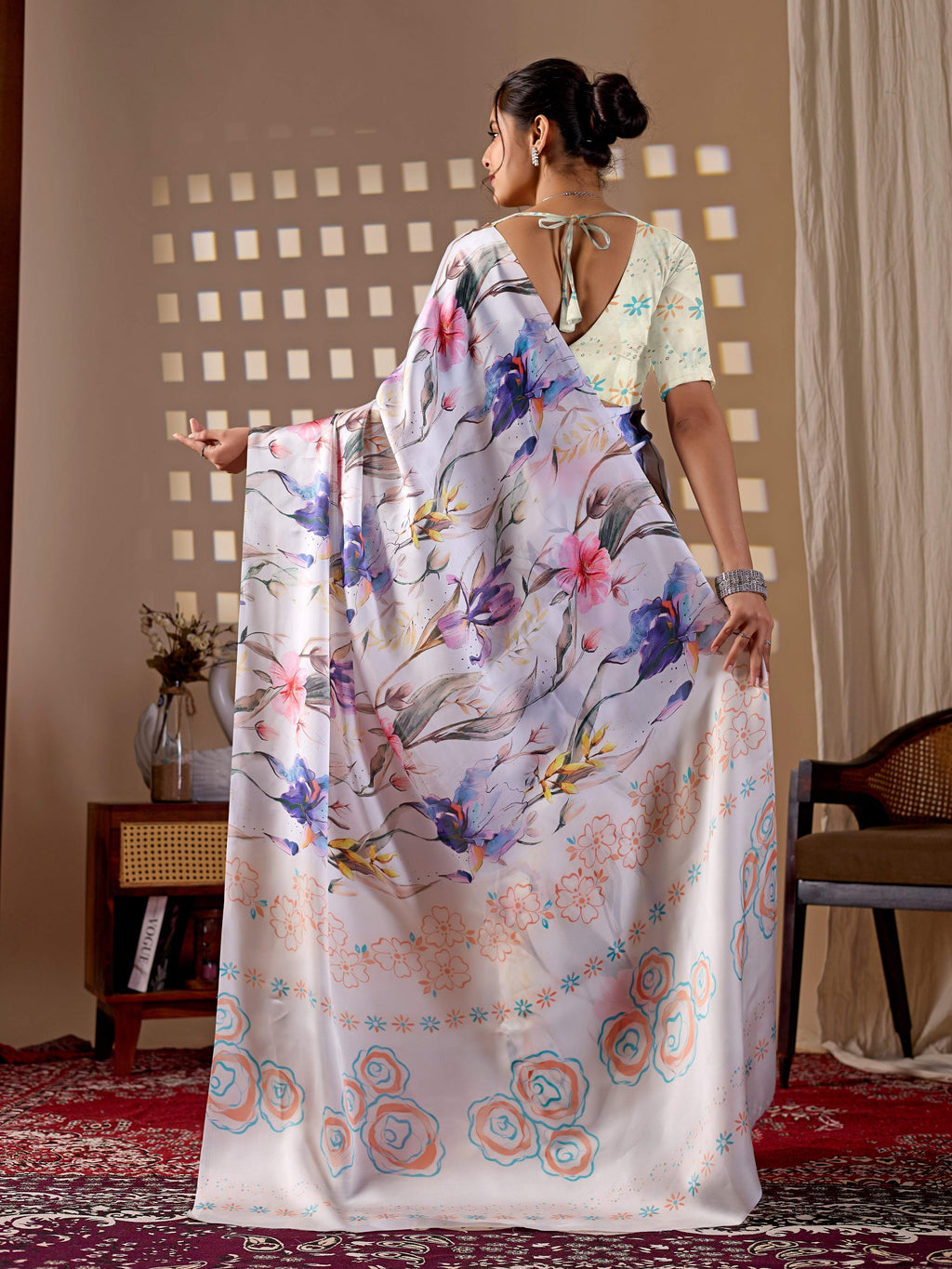Aastha Fashion Multi Soft Satin Georgette Printed Saree - Distacart