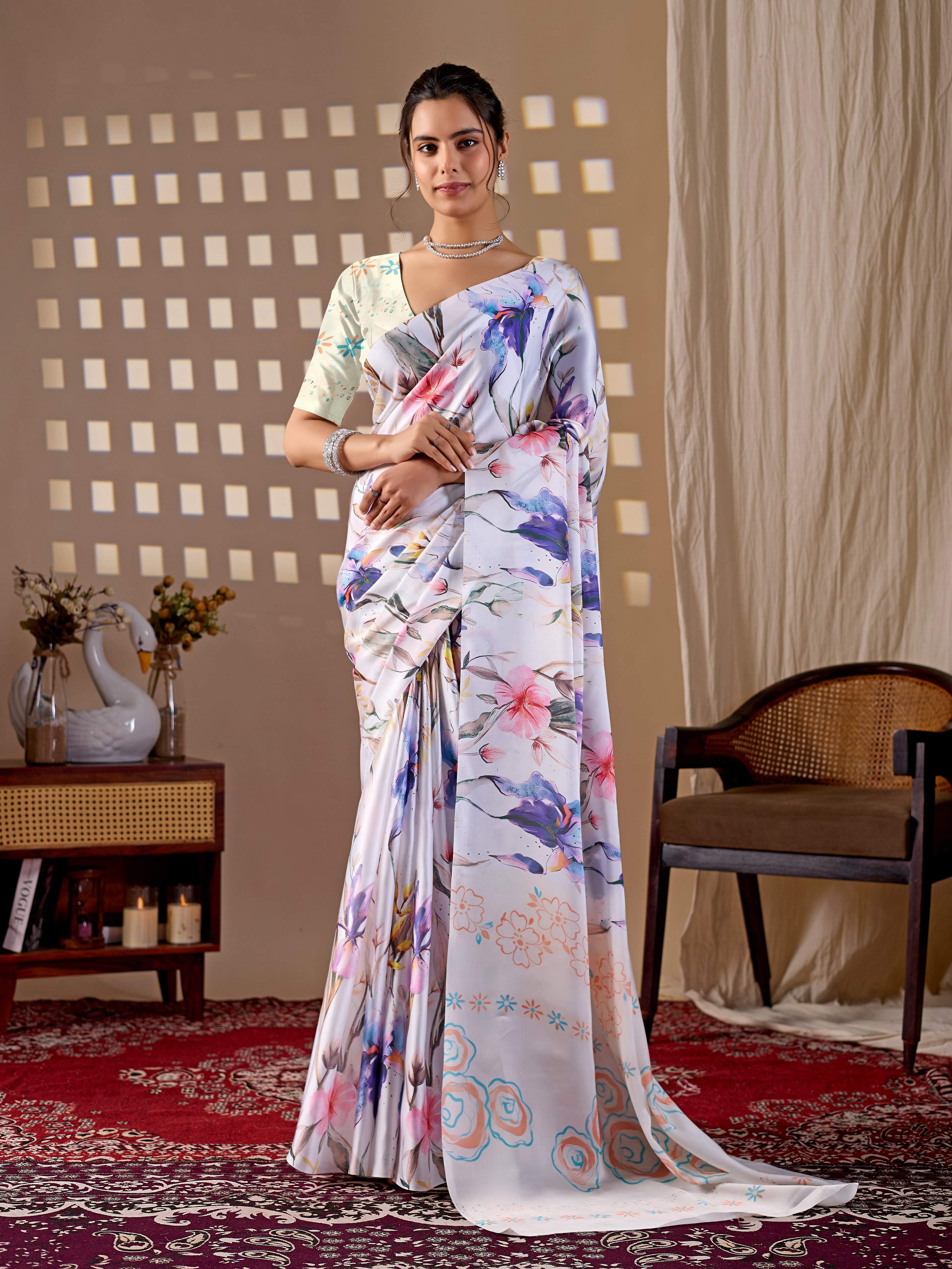 Aastha Fashion Multi Soft Satin Georgette Printed Saree - Distacart