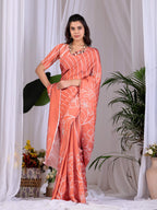 Aastha Fashion Rust Soft Satin Georgette Printed Saree - Distacart