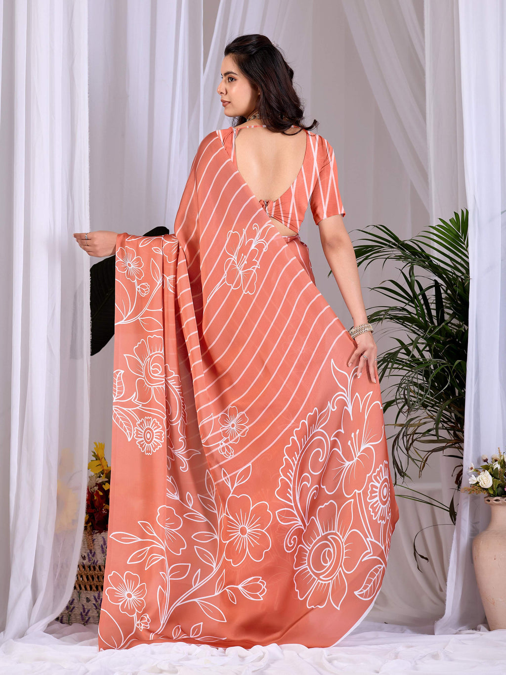 Aastha Fashion Rust Soft Satin Georgette Printed Saree - Distacart
