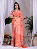 Aastha Fashion Rust Soft Satin Georgette Printed Saree - Distacart