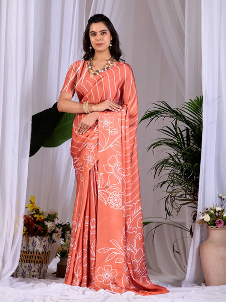 Aastha Fashion Rust Soft Satin Georgette Printed Saree