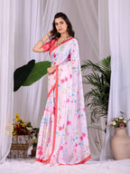 Aastha Fashion Pink Soft Satin Georgette Printed Saree - Distacart
