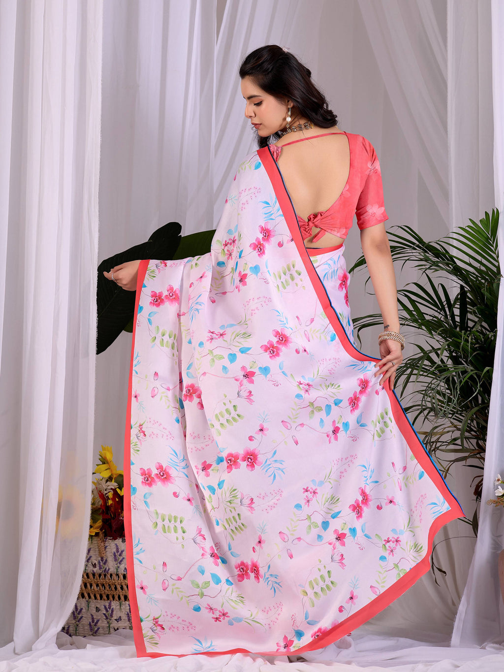 Aastha Fashion Pink Soft Satin Georgette Printed Saree - Distacart