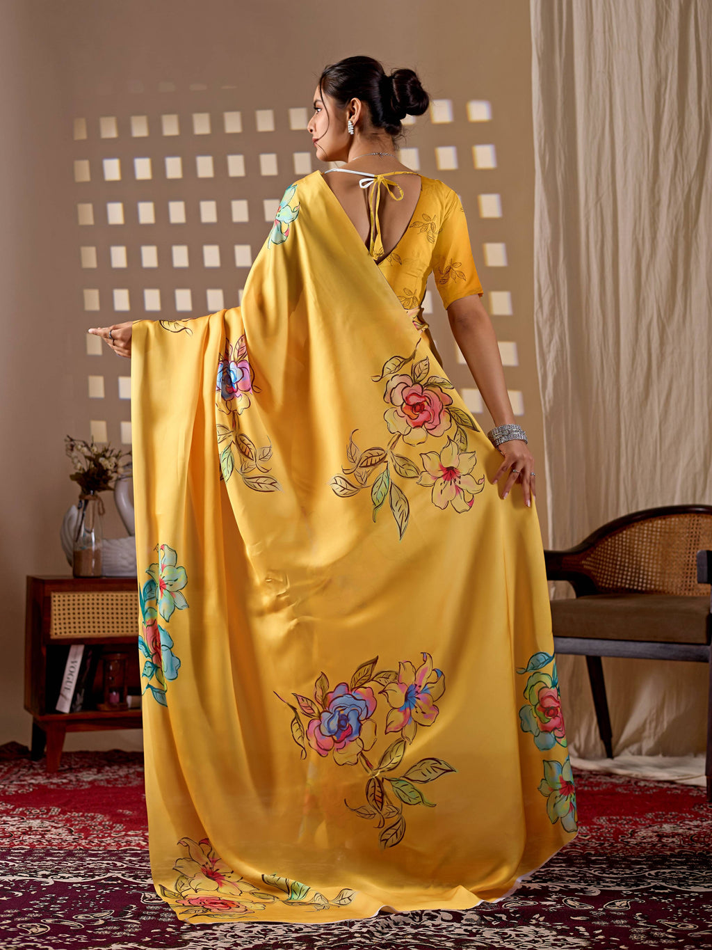 Aastha Fashion Yellow Soft Satin Georgette Printed Saree - Distacart