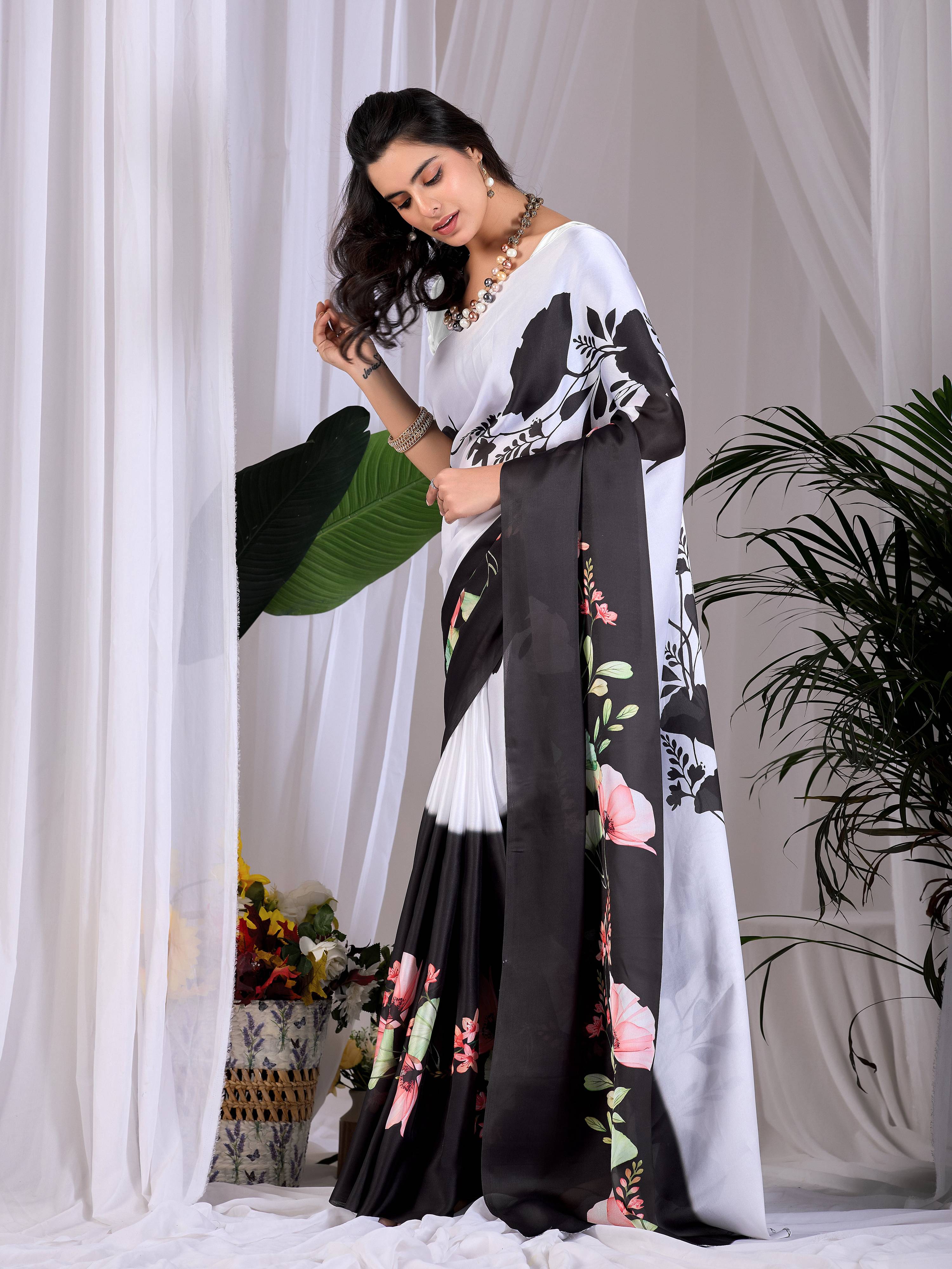 Aastha Fashion Multi Soft Satin Georgette Printed Saree - Distacart