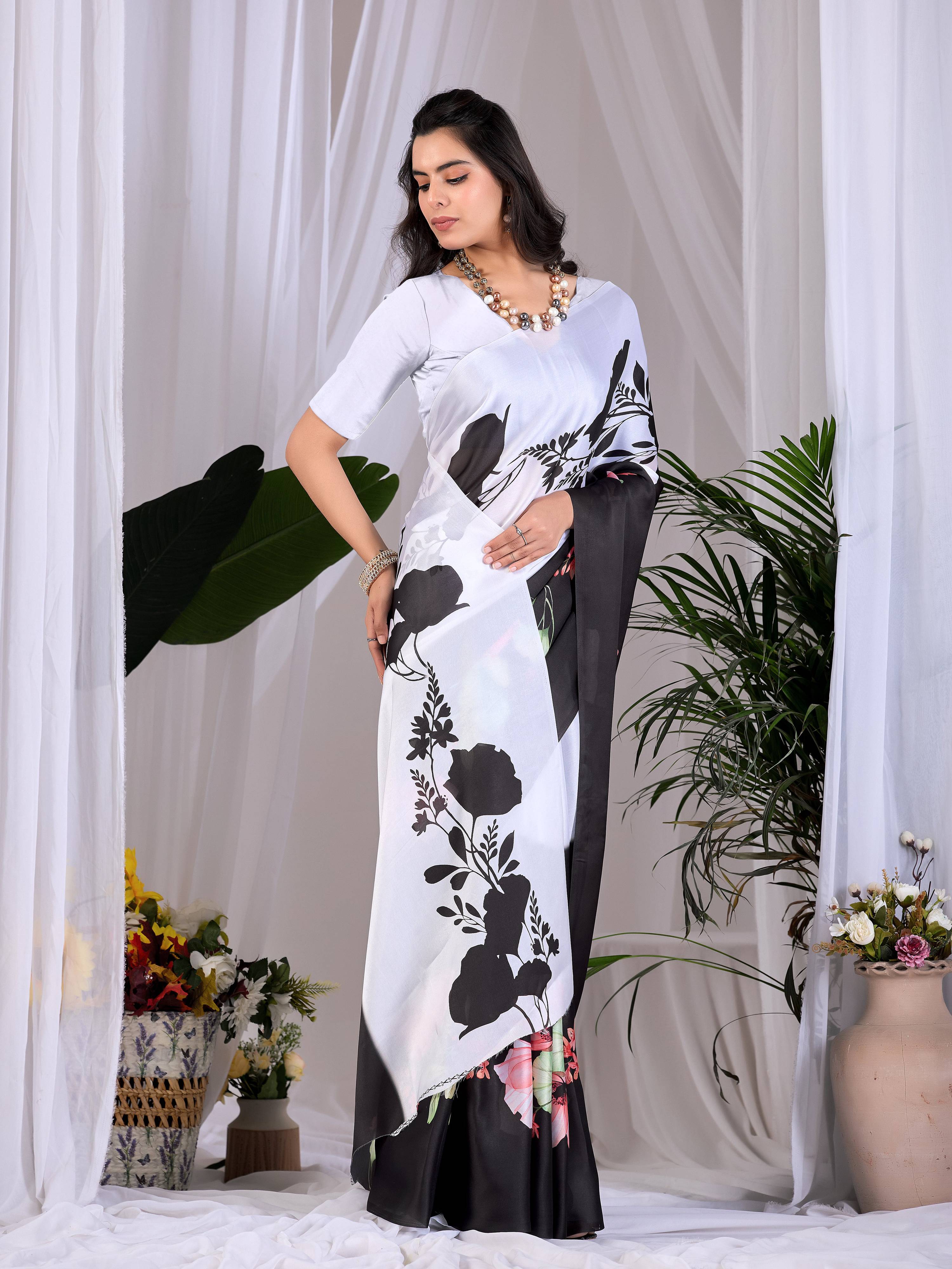 Aastha Fashion Multi Soft Satin Georgette Printed Saree - Distacart