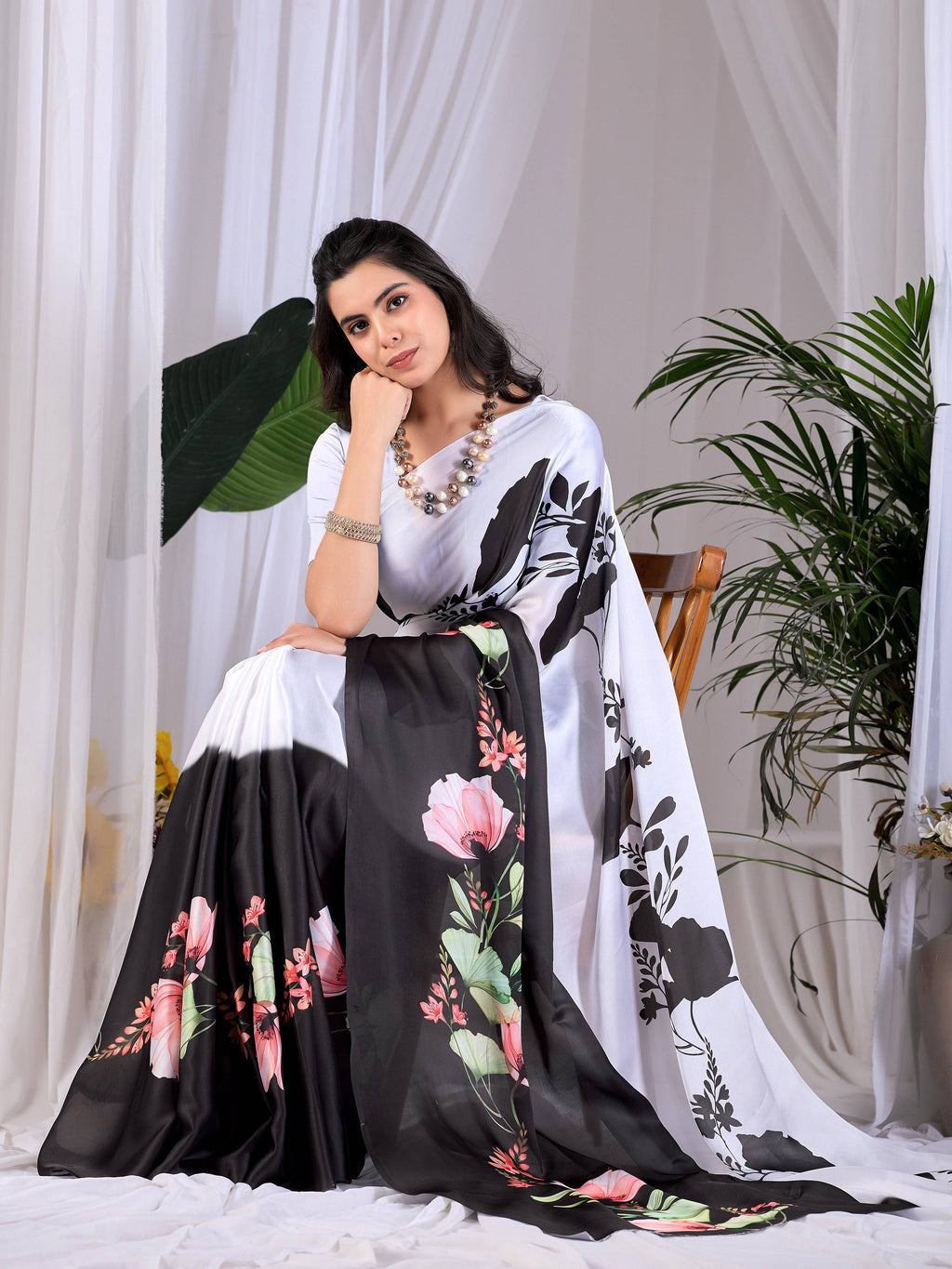 Aastha Fashion Multi Soft Satin Georgette Printed Saree - Distacart