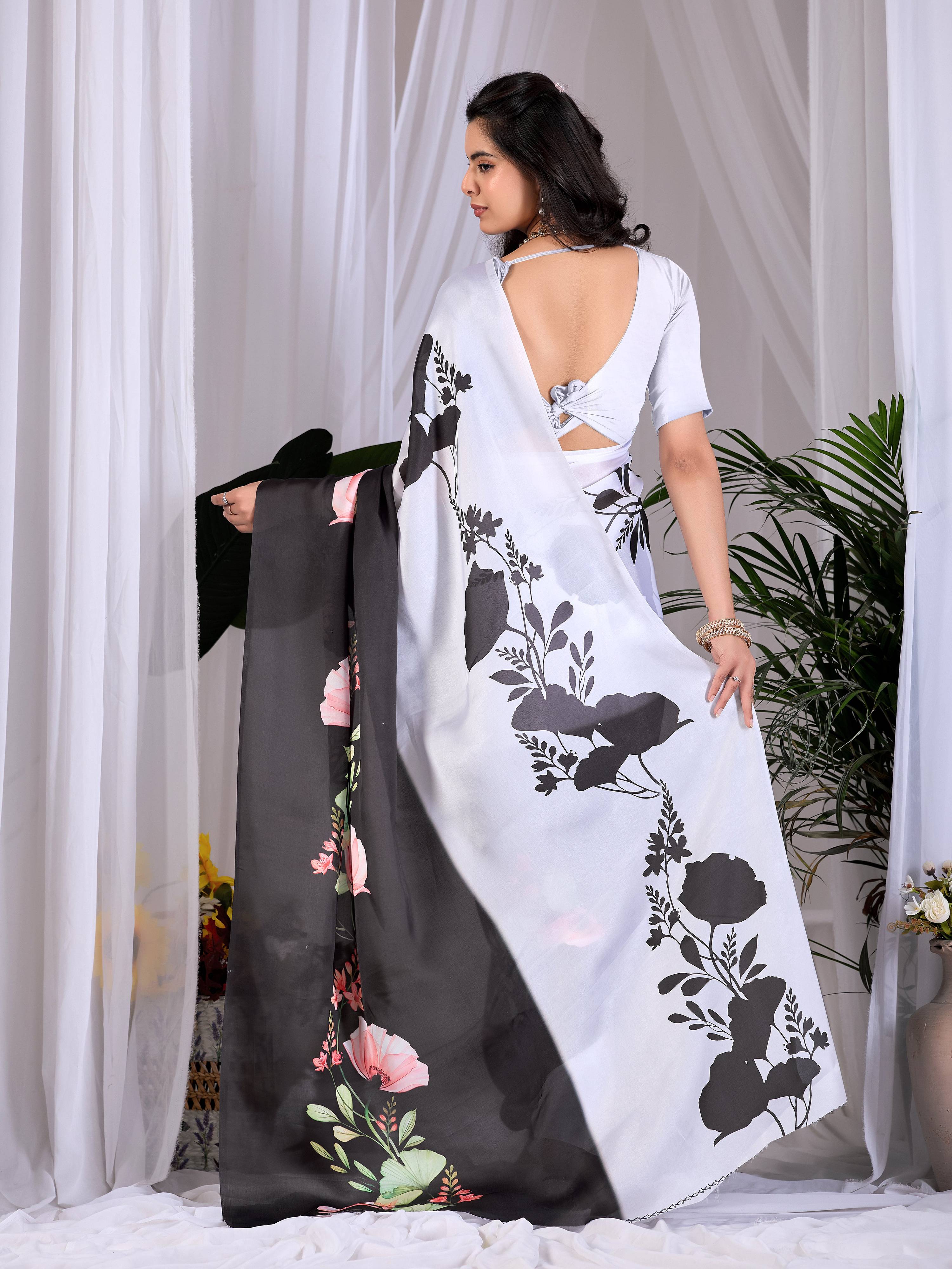 Aastha Fashion Multi Soft Satin Georgette Printed Saree - Distacart