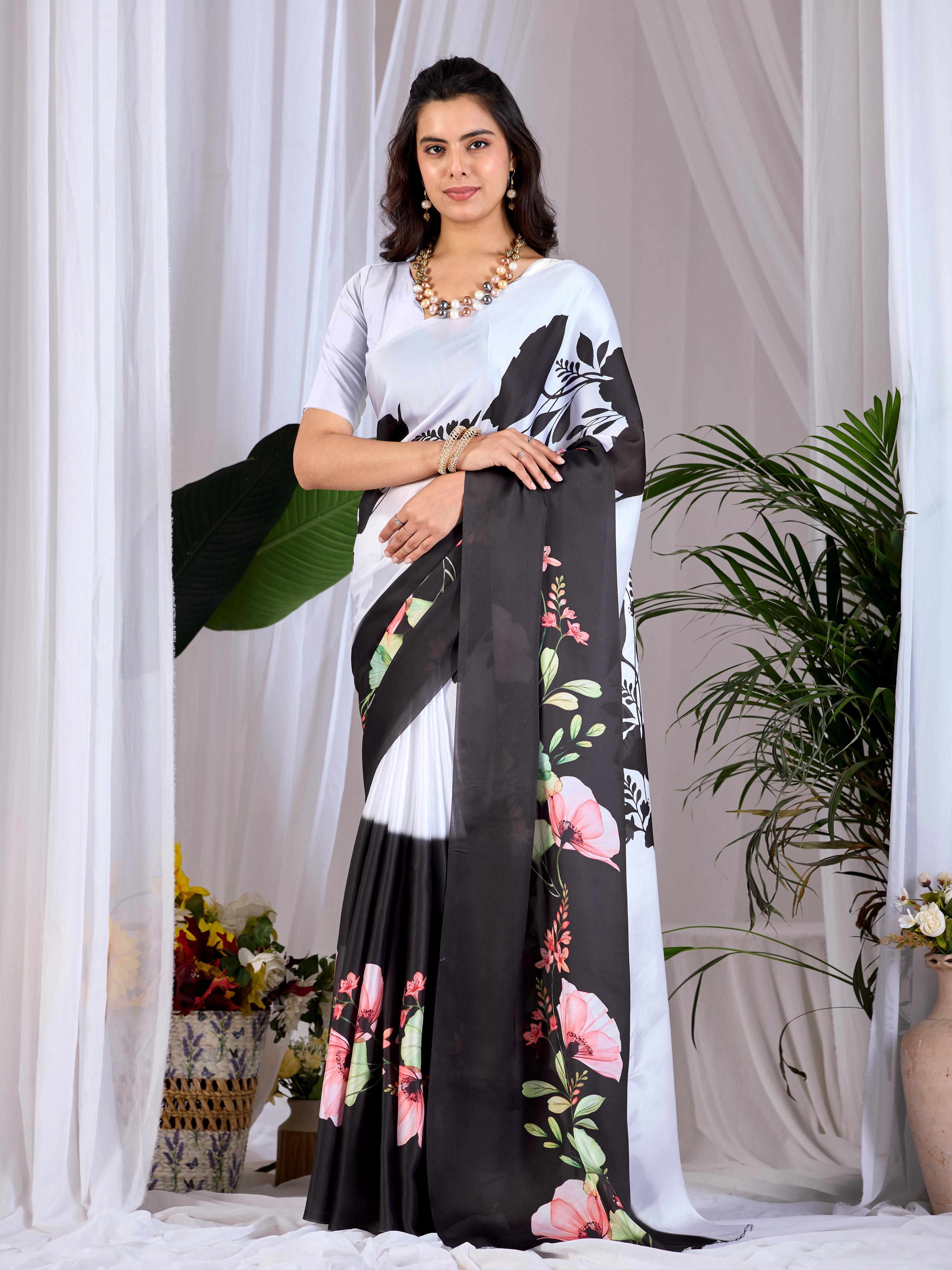 Aastha Fashion Multi Soft Satin Georgette Printed Saree - Distacart