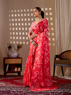 Aastha Fashion Red Soft Satin Georgette Printed Saree - Distacart