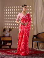 Aastha Fashion Red Soft Satin Georgette Printed Saree - Distacart