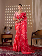 Aastha Fashion Red Soft Satin Georgette Printed Saree - Distacart