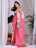Aastha Fashion Pink Soft Satin Georgette Printed Saree - Distacart