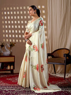 Aastha Fashion Cream Soft Satin Georgette Printed Saree - Distacart