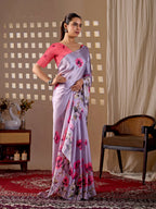 Aastha Fashion Lavender Soft Satin Georgette Printed Saree - Distacart